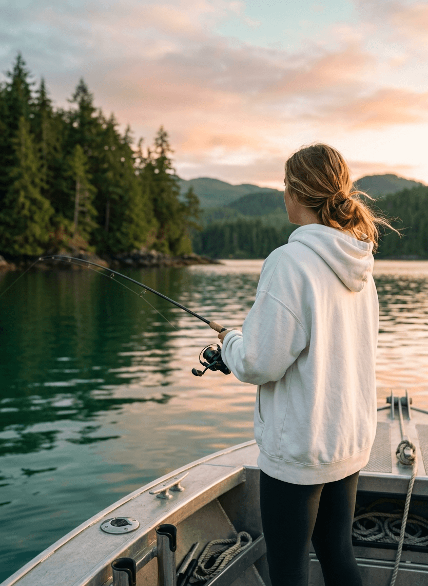 Woman fishing on the west coast